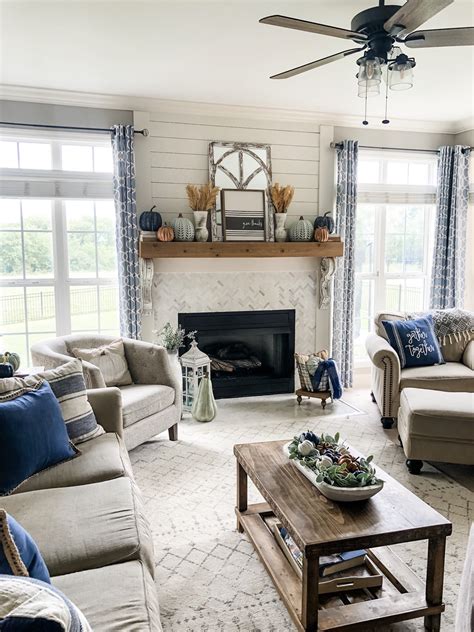 Fall Living Room Ideas Using Navy Copper And Sage Green Decor