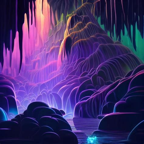 Premium Photo Painting Of A Waterfall In A Cave Generative Ai