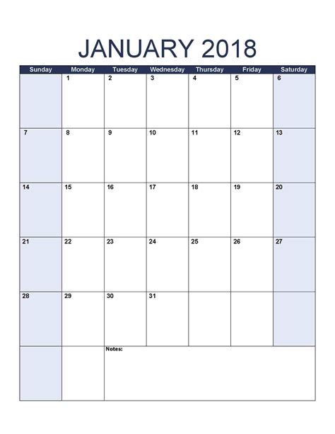 There are 12 calendar styles below to choose from divided into sections for adobe pdf and microsoft excel formats. January 2018 Calendar - Free, Printable Calendar Templates