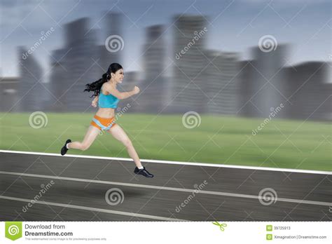 Athletic Woman Running On Track Stock Image Image Of Female Jogging