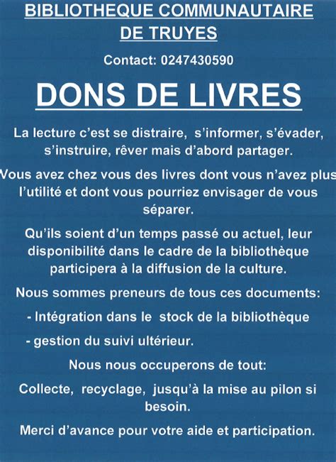 Dons De Livres Pour La Bibliothèque De Truyes Ville De Truyes Site