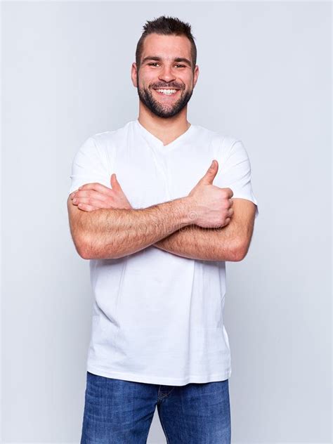 Young Handsome Man In A White T Shirt Stock Image Image Of Shirt