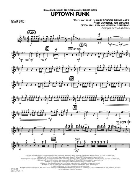 Uptown Funk Tenor Sax 1 Sheet Music Paul Murtha Jazz Ensemble