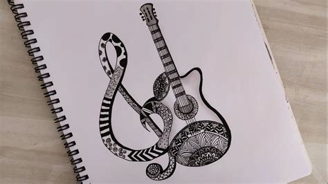 How To Draw Mandala Art Of Guitar And Music Note Zentangle Art