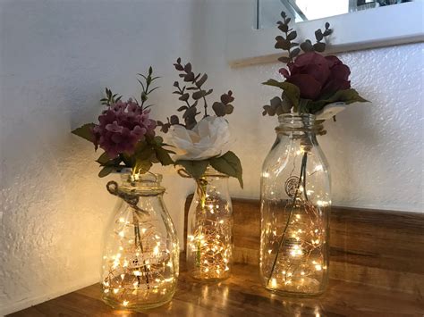 Quart Mason Jar With Fairy Lights And Flowers Mason Jar Etsy