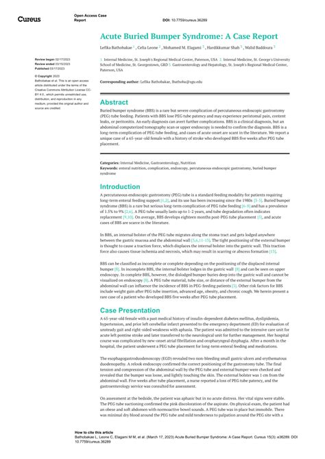 Pdf Acute Buried Bumper Syndrome A Case Report