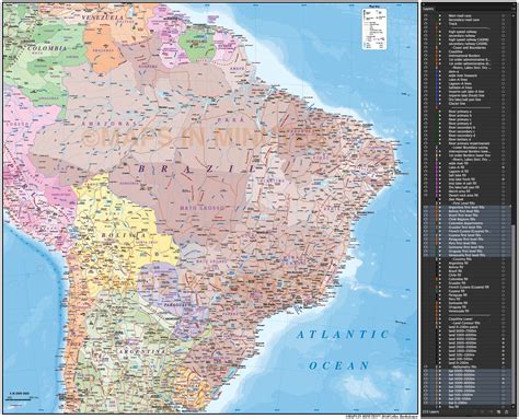 Digital Vector Brazil Deluxe Political Road And Rail Map Plus Land And