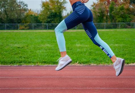 Athletic Woman Running On Athletics Race Track Stock Photo Image Of