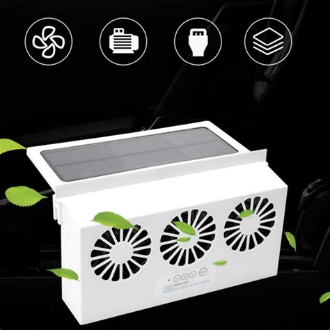 Upgrade Solar Powered Fan Car Cooler Usb Charging Frontrear Window