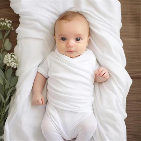 Premium Ai Image A Baby Is Laying On A White Sheet With Flowers In