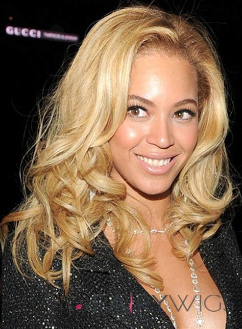 Beyonce Knowles Wigs Full Lace Medium Wavy Blonde 100 Human Hair