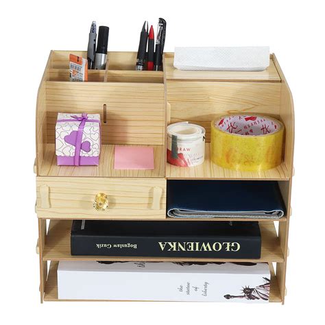Wooden Desktop Organizer Pen Holder Office Supplies Storage Wooden Desk