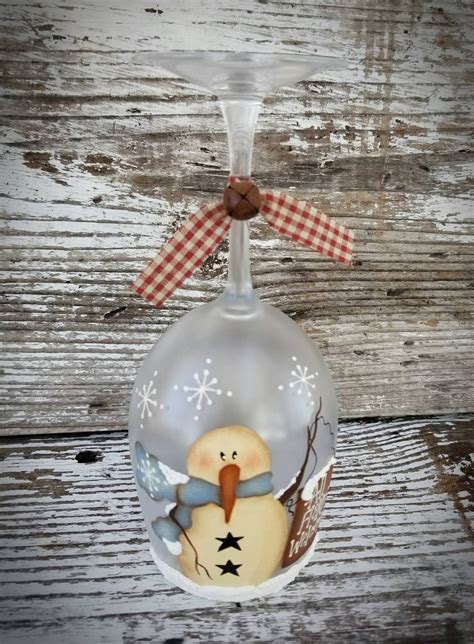 Lighted Snowman Wine Glass Candle Holder Snowman Decor Etsy Canada