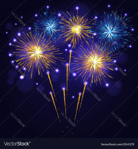 Blue Golden Yellow Fireworks Royalty Free Vector Image