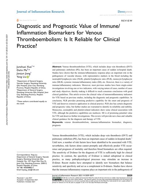 pdf diagnostic and prognostic value of immune inflammation biomarkers for venous