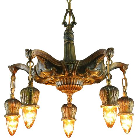 Patinated 5 Light 1915 Antique Ceiling Light Fixture Sold On Ruby Lane