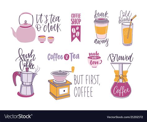 Collection Of Coffee And Tea Lettering Isolated On