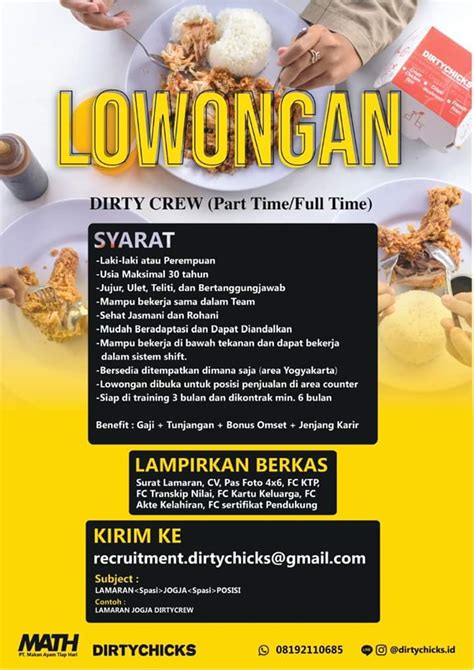 Info lowongan kerja di indonesia dan cpns indonesia. Lowongan kerja DirtyChicks Jogja - Crew, Maintenance dan ...