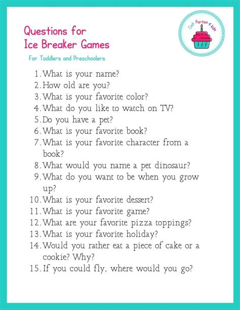 Ice Breaker Questions For Children