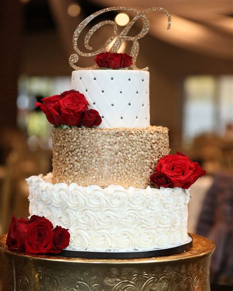 Red Black And Gold Sequins And Buttercream Wedding Cake Wedding