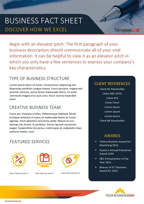 Business Fact Sheet Template Printable Templates