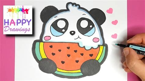 How To Draw A Panda Eating Watermelon Cute And Easy Happy Drawings