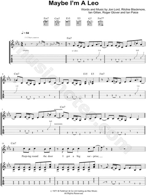 Deep Purple Maybe Im A Leo Guitar Tab In C Minor Download And Print