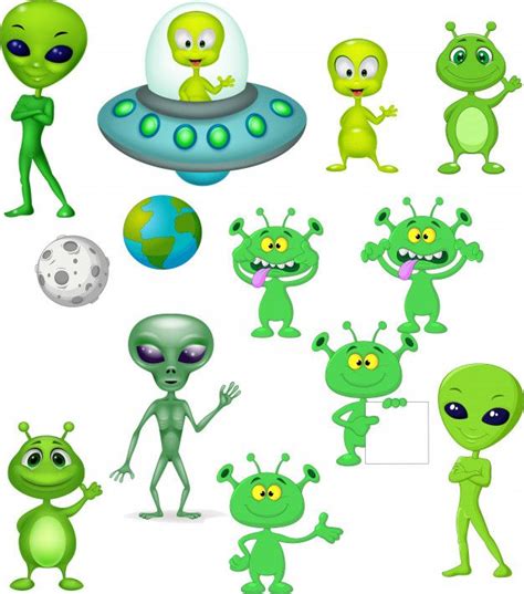 Conjunto De Coleta Alienígena Verde Dos Desenhos Animados Alien