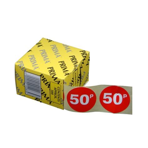 500 X “50p” Retail Self Adhesive Price Labels Stickers Office Point