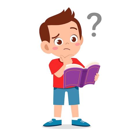 Premium Vector Cute Little Kid Boy Read Book And Confused With
