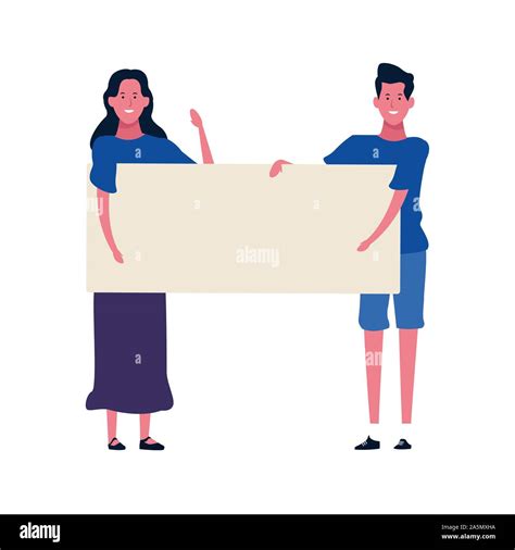 Cartoon Woman And Man With Blank Poster Stock Vector Image Art Alamy