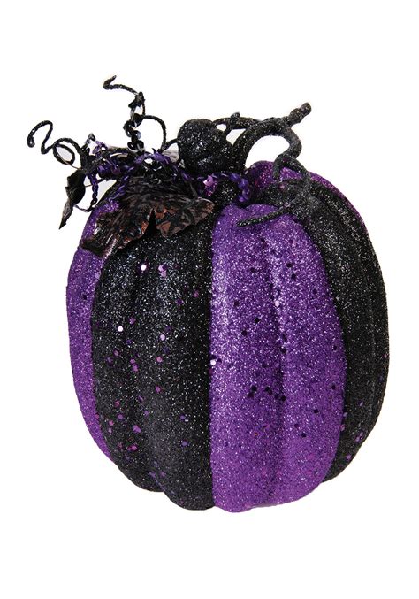 9 Purple And Black Striped Glitter Pumpkin