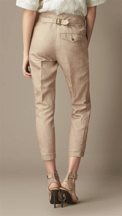 Lyst Burberry Tapered Cotton Linen Trousers In Natural