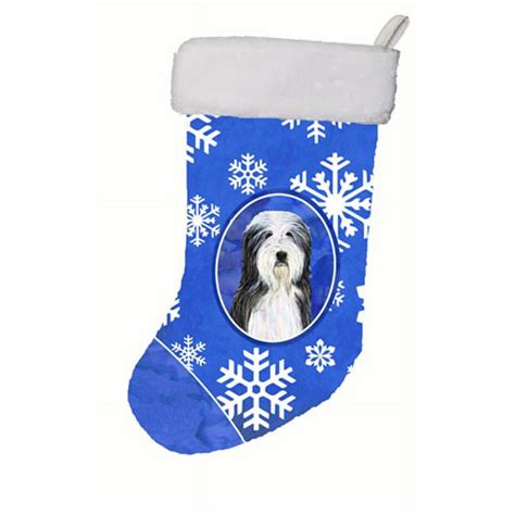 11 W X 8 H In Bearded Collie Winter Snowflakes Christmas Stocking