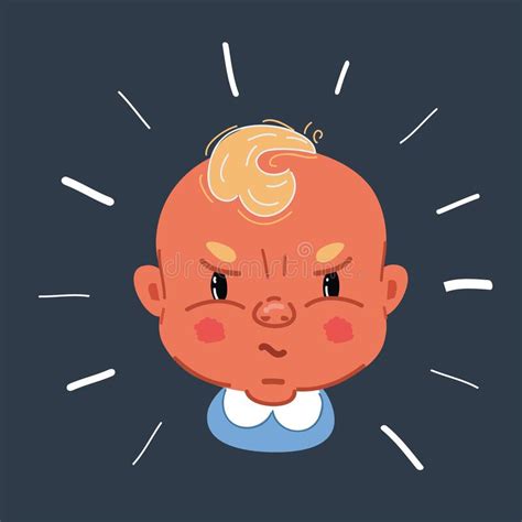 Vector Illustration Of Small Angry Baby Boy Face Sad And Frustrated