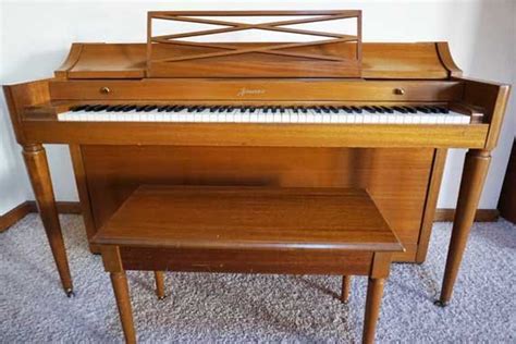Baldwin Acrosonic Mid Century Modern Walnut Spinet Piano With Bench