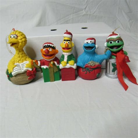 Vtg Kurt Adler Sesame Street Ornaments Lot Of 5 Oscar Bert Ernie Cookie