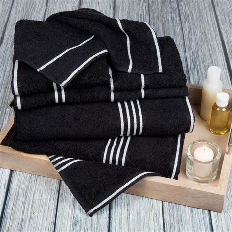 Stick to the basics with absorbent ones in white or grey, or try black for something bolder. Bath Towel Set Hand Towels Bathroom Washcloth Cotton Black ...
