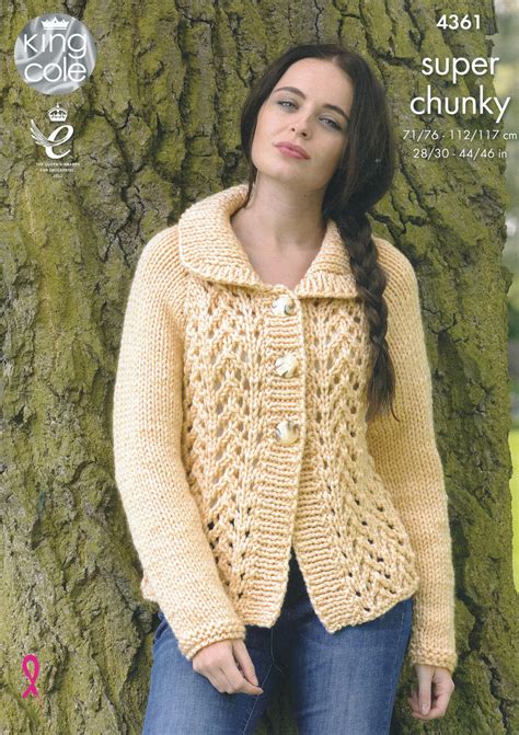 Ladies Super Chunky Knitting Pattern King Cole Lace Effect Cardigan