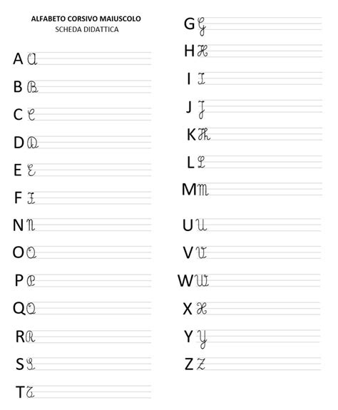 Alfabeto Corsivo Maiuscolo Da Stampare Pdf A4 Scheda Didattica In
