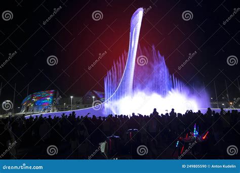 Evening Show Of Singing Fountains In The Olympic Park Sochi Editorial