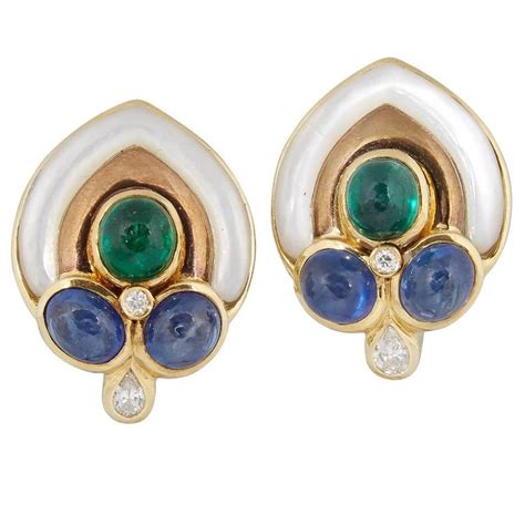 1980 S Pearl And Cabochon Emeralds Sapphires With Diamond Gold
