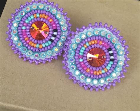 Native American Beaded Earrings Purple Sparkles Etsy