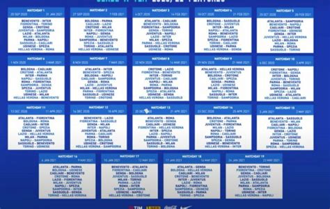 Date, orari e tabellone completo di tutte le partite in programma. Calendario Serie A 2020/2021 - PeriodicoDaily Sport