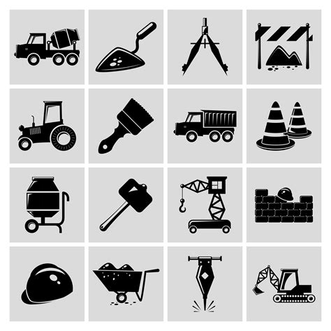 Construction Icons Set Black 454388 Vector Art At Vecteezy