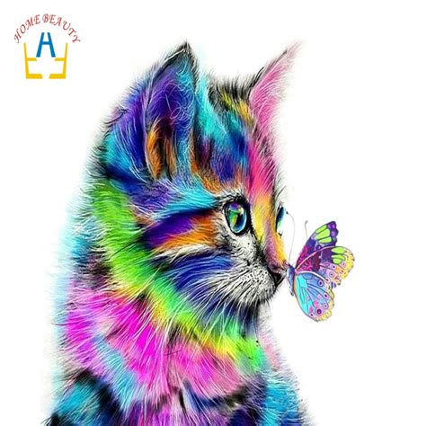 Home Beauty Abstract Color Cat And Butterfly Picture