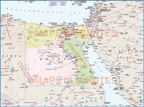 Egypt Deluxe Map 1st Level Political With Roads And Rail