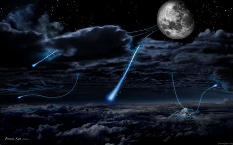 Digital Art Clouds Night Moon Stars Sky Wallpapers Hd