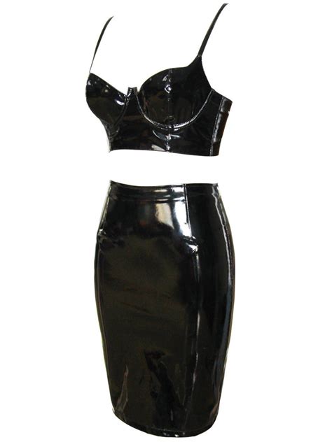 Sexy Wired Two Piece Leather Dress Leather Dresses Pu Leather Skirt Gothic Fashion Women