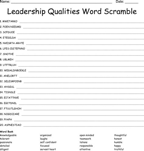 Qualities Of A Leader Word Search Wordmint